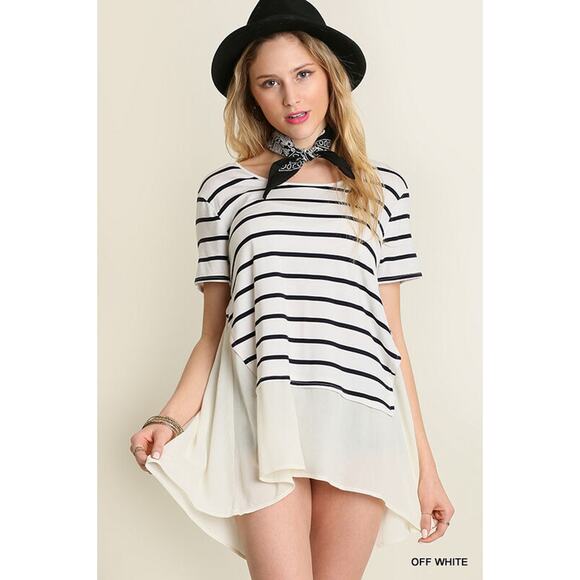 Umgee Top Size S Black Striped Hi-low Tunic Relaxed Fit Whimsygoth Women Shirt - Picture 5 of 5